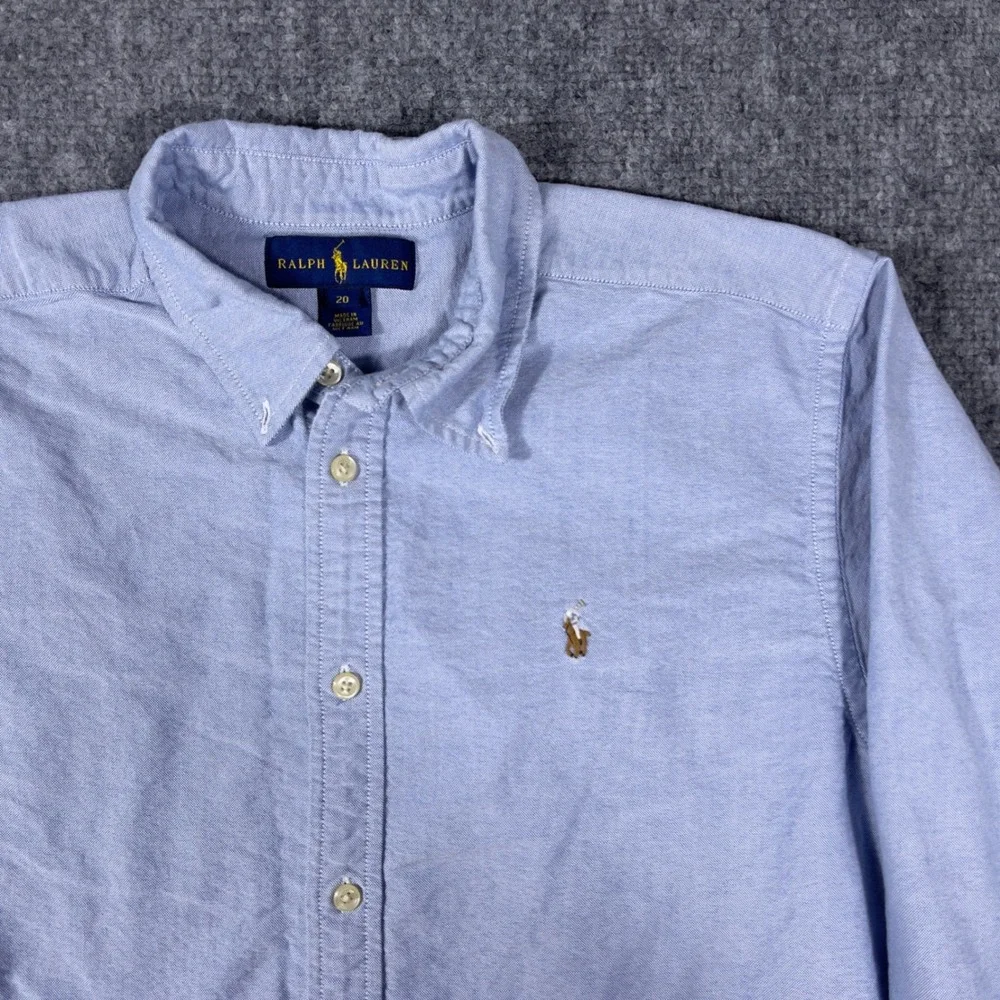 Ralph Lauren Oxford Shirt Boys 20 Light Blue Long Sleeve Button Down Pony Logo